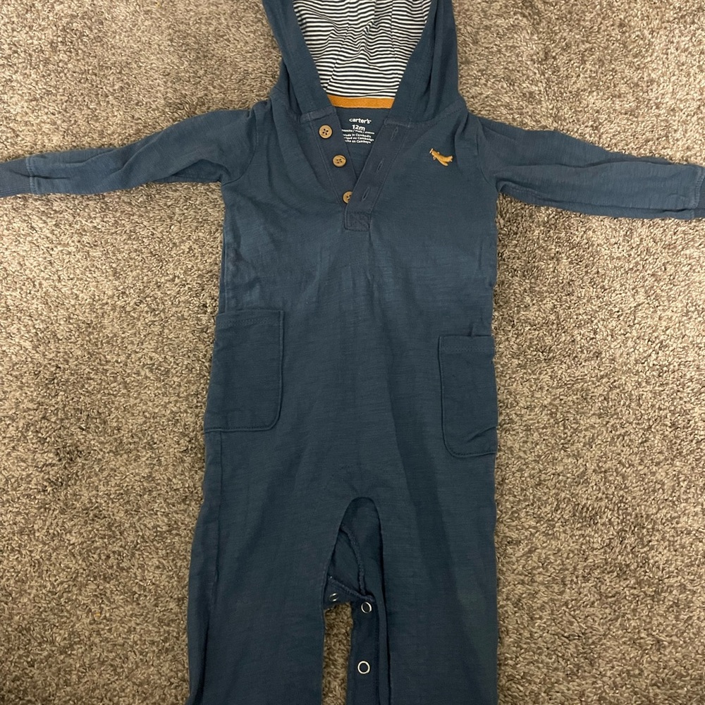 Blue Carter’s Hooded Baby Romper
